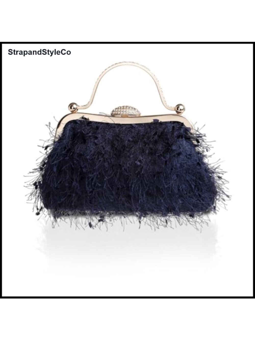 Rhinestone Kiss Lock Fringe Clutch Evening Bag with Chain